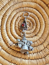 Load image into Gallery viewer, antique Moroccan chased box pendant silver dangles and red in green glass cabochon Amulet ,Berber Jewelry,African Jewelry,Charm Pendant,
