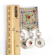 Load image into Gallery viewer, Antique Berber Silver enamel HIRZ cabochon Amulet Pendant coins ,silver 925, Moroccan Amulet ,Berber Jewelry,TIZNIT Jewelry,
