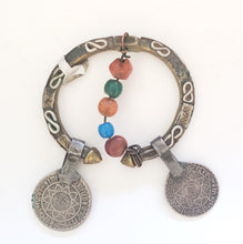 Load image into Gallery viewer, antique silver coins glass baeds Tuareg head ornament,Mauritania glass,Berber Jewelry,African Jewelry,Moroccan Jewelry,Berber Ethnic,
