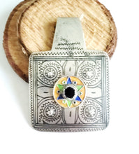 Load image into Gallery viewer, Antique Moroccan Silver Enamel and Glass cabochon Berber Pendant, Berber Amulet,Berber Jewelry,African Jewelry,Charm Pendant,
