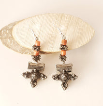 Load image into Gallery viewer, Antique Moroccan Old Berber cross Silver coral Earrings ,Ethnic Tribal,sliver Earrings,Dangle &amp; Drop Earrings,Tribal Jewelry,
