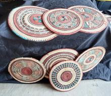 Load image into Gallery viewer, Ethiopian handwoven basket Round wall basket,African Art, Décor Baskets,Wicker Basket ,Flat Basket, Straw Basket ,Wall Boho Decor
