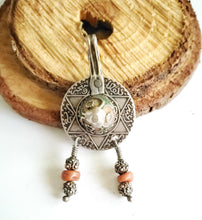 Load image into Gallery viewer, Vintage Berber enamel coral Coin Pendant high silver from Morocco ,1953s Silver Coin , enamel Jewelry ,Islam Jewelry, tribal jewelry
