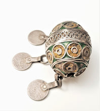 Load image into Gallery viewer, Antique Moroccan Enameled Silver Ball Pendent with Coin PendantHand Crafted Silver,Pendants Necklace,Ethnic Jewelry,Tribal Jewelry
