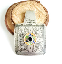 Load image into Gallery viewer, Antique Moroccan Silver Enamel and Glass cabochon Berber Pendant, Berber Amulet,Berber Jewelry,African Jewelry,Charm Pendant,
