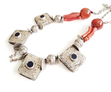 Load image into Gallery viewer, Antique Moroccan Berber natural red Coral Silver Pendants Necklace, Berber Necklaces,Ethnic Jewelry,Tribal Jewelry
