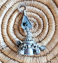 Load image into Gallery viewer, antique Moroccan chased box pendant silver dangles and red in green glass cabochon Amulet ,Berber Jewelry,African Jewelry,Charm Pendant,
