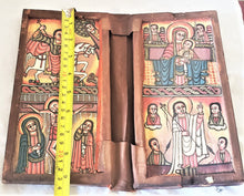 Load image into Gallery viewer, antique Ethiopian Coptic Christian Orthodox Leather cover Wood Painted Icon,African ,Art Décor,Home Décor, religious art
