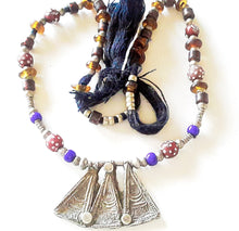 Load image into Gallery viewer, Antique Ethiopian silver amulet necklace with Venetian beads,Hand Crafted, Ethiopian Telsum,Silver, pendants Phallic, Pendants Necklace
