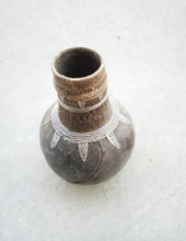 Load image into Gallery viewer, Antique Ethiopian Tribal Hand carved Wood Milk Samburu Black Wood silver Milk Jug African Decor, ,Art Décor,Home Décor, religious art
