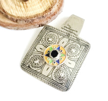 Load image into Gallery viewer, Antique Moroccan Silver Enamel and Glass cabochon Berber Pendant, Berber Amulet,Berber Jewelry,African Jewelry,Charm Pendant,
