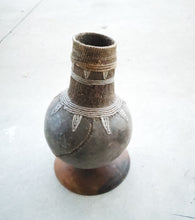 Load image into Gallery viewer, Antique Ethiopian Tribal Hand carved Wood Milk Samburu Black Wood silver Milk Jug African Decor, ,Art Décor,Home Décor, religious art

