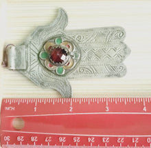 Load image into Gallery viewer, Moroccan Old Silver &amp; Enamel Hand of Fatima Hamsa Pendant Amulet,Berber Jewelry,African Jewelry,Moroccan Jewelry,Hand of Fatima Charm,
