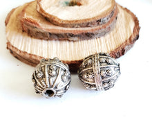 Load image into Gallery viewer, Old silver star burst granulation hallmarked Globe beads from Yemen circa 1930s,Bedouin tribal ,Hand Crafted Silver,Ethnic Jewelry
