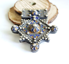 Load image into Gallery viewer, Moroccan Huge Enamel Silver Cross Pendant,silver 925,Moroccan Amulet ,Cross Jewelry,Enamel Jewelry,Berber Pendant,
