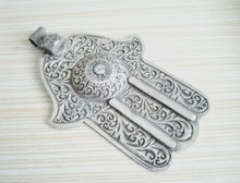 Load image into Gallery viewer, Moroccan Old Huge silver Hand of Fatima Hamsa Pendant Amulet,Berber Jewelry,African Jewelry,Moroccan Jewelry,Hand of Fatima Charm,
