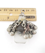 Load image into Gallery viewer, antique Rere Moroccan silver glass talisman with dangle silver beads pendant, Berber Amulet,Berber Jewelry,African Jewelry,Charm Pendant,
