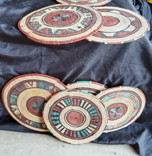 Load image into Gallery viewer, Ethiopian handwoven basket Round wall basket,African Art, Décor Baskets,Wicker Basket ,Flat Basket, Straw Basket ,Wall Boho Decor
