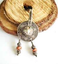 Load image into Gallery viewer, Vintage Berber enamel coral Coin Pendant high silver from Morocco ,1953s Silver Coin , enamel Jewelry ,Islam Jewelry, tribal jewelry
