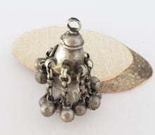 Load image into Gallery viewer, antique Rere Moroccan silver glass talisman with dangle silver beads pendant, Berber Amulet,Berber Jewelry,African Jewelry,Charm Pendant,
