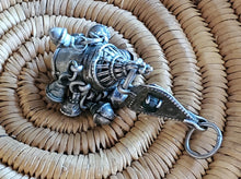 Load image into Gallery viewer, antique Moroccan chased box pendant silver dangles and red in green glass cabochon Amulet ,Berber Jewelry,African Jewelry,Charm Pendant,
