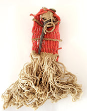 Load image into Gallery viewer, Antique Ethiopian tribal piece red white heart beads adornment ,trade beads, Ethiopian tribal
