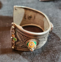 Load image into Gallery viewer, Antique SILVER Enamel Moroccan Berber Ida ou Nadif BRACELET,ethnic tribal,tribal bracelets,Moroccan jewelry,ethnic jewelry,Tuareg bracelets
